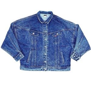 Lee Riders Dark Blue Acid Wash Denim Vtg 1980s Trucker Jean Jacket Men’s Sz (L)
